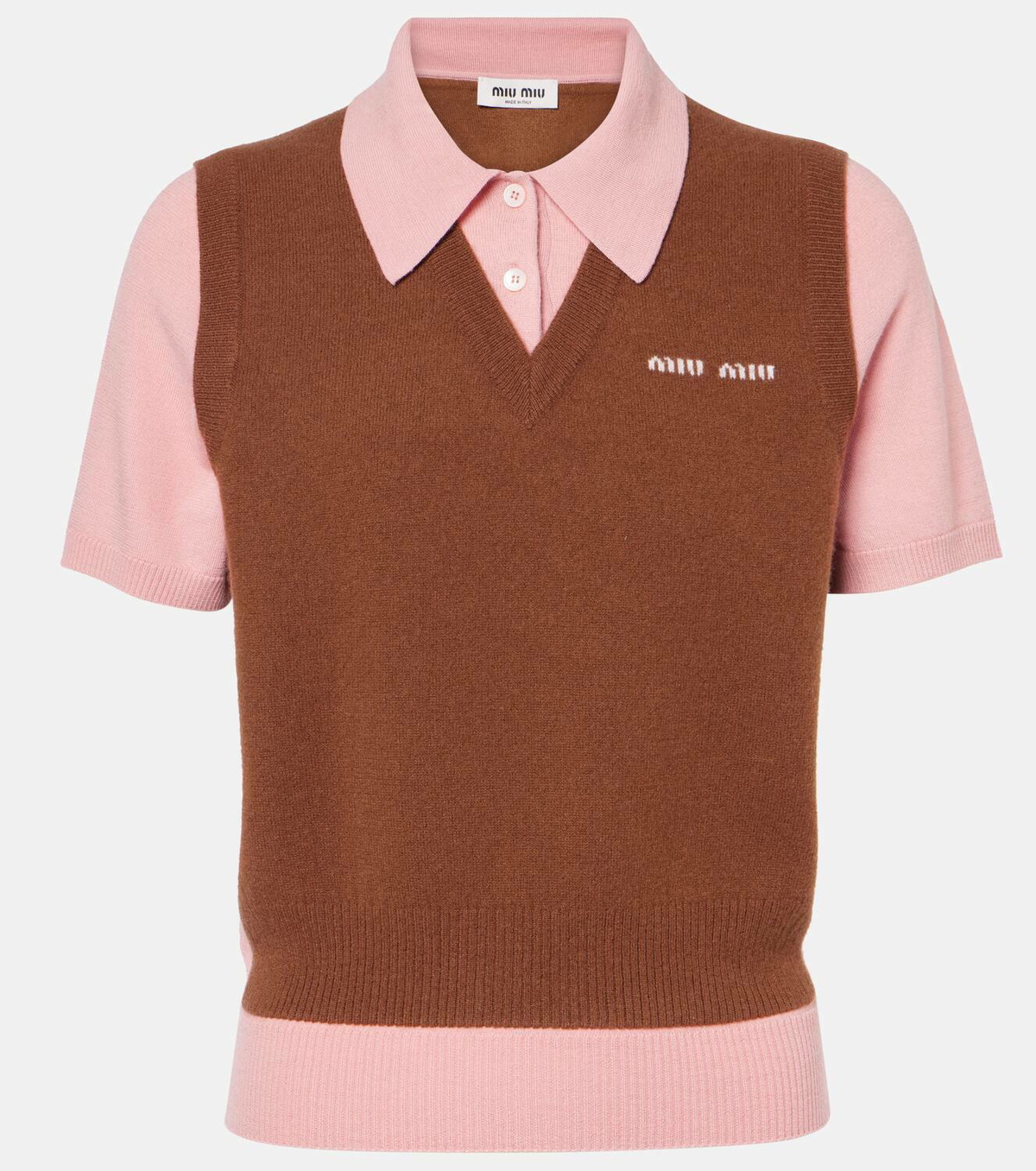 Miu Miu Layered wool and cashmere polo shirt Miu Miu