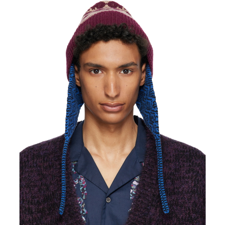 Photo: Dries Van Noten Burgundy & Blue Jacquard Wool Beanie