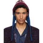 Dries Van Noten Burgundy & Blue Jacquard Wool Beanie