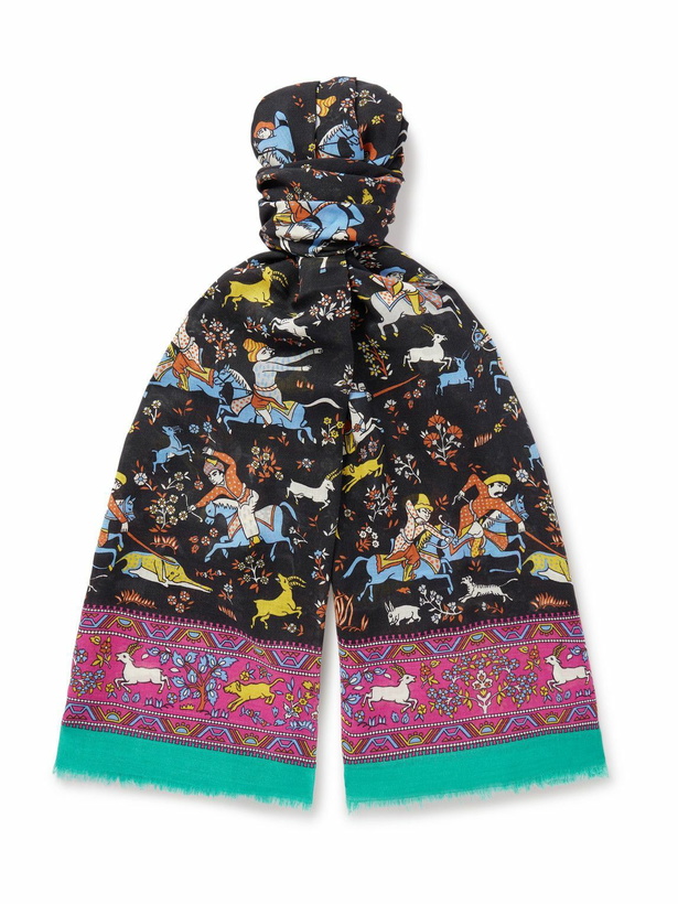 Photo: Drake's - HIM Mughal Fringed Printed Wool and Silk-Blend Scarf
