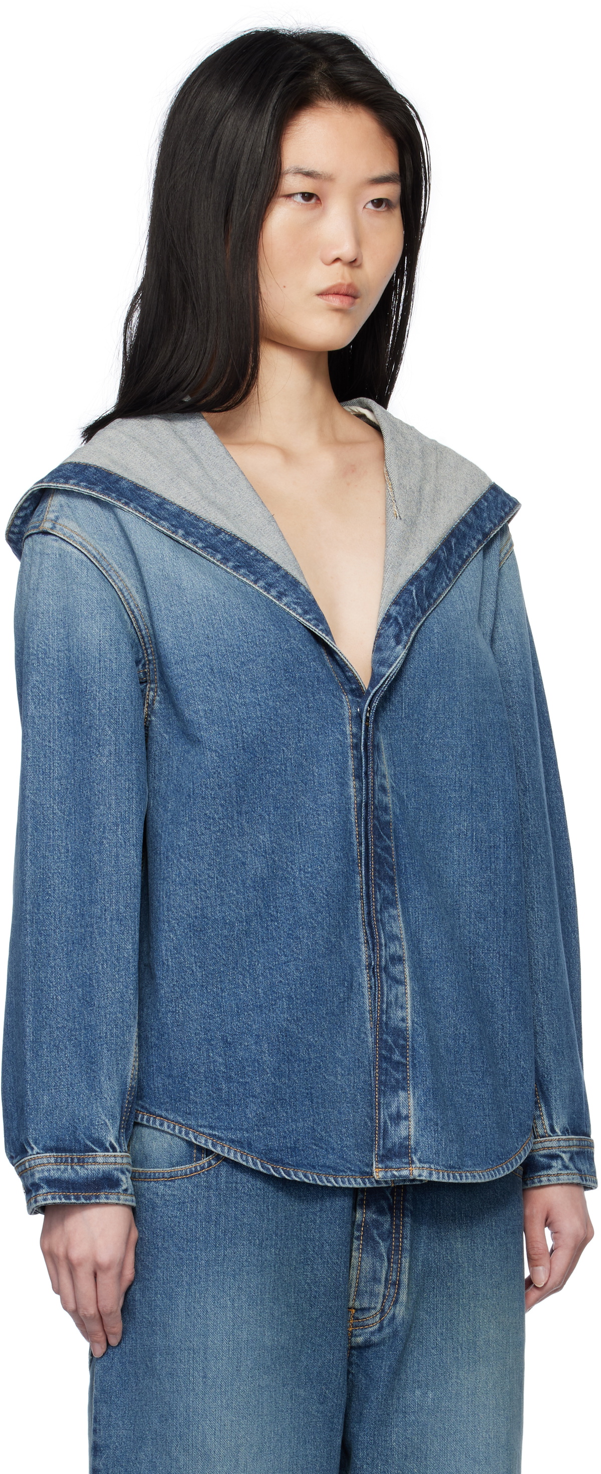 ALAÏA Blue Hooded Denim Jacket