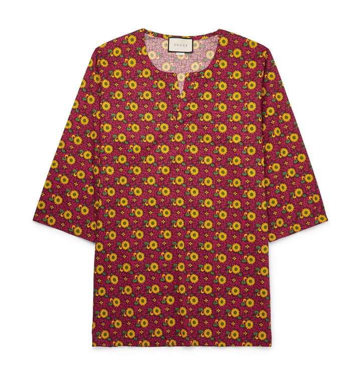 Photo: Gucci - Floral-Print Cotton-Muslin Tunic - Red