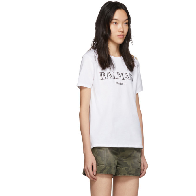 Balmain White 3 Button T-Shirt Balmain