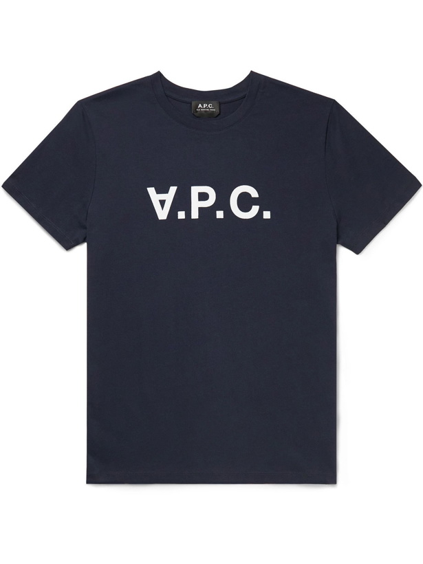 Photo: A.P.C. - Logo-Flocked Cotton-Jersey T-Shirt - Blue