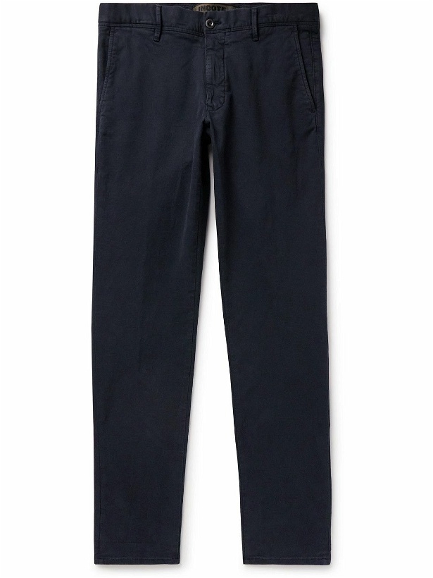 Photo: Incotex - Slim-Fit Tapered Stretch-Cotton Trousers - Blue