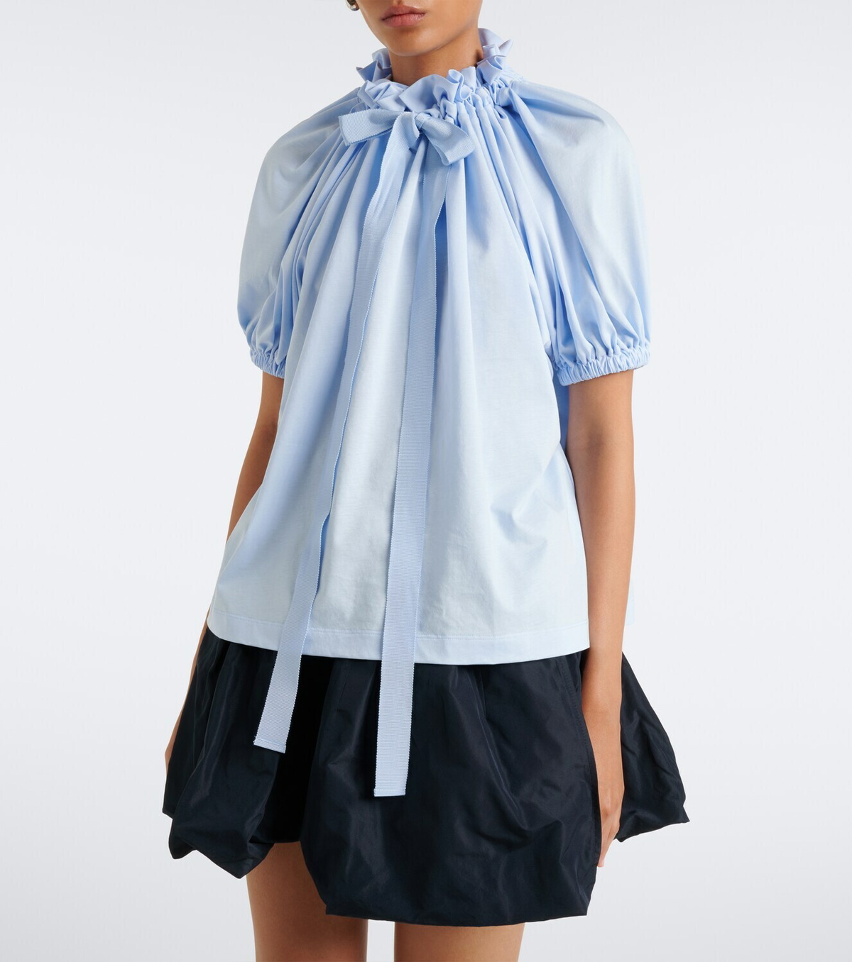 Patou Bow-detail gathered cotton jersey top