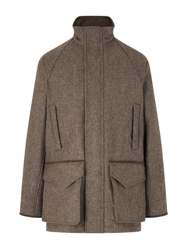 Photo: Purdey - Leather-Trimmed Wool Tweed Field Jacket - Gray
