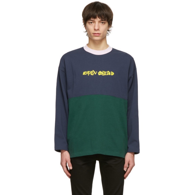 Photo: Brain Dead Navy and Green Heavyweight Logo Sweatshirt