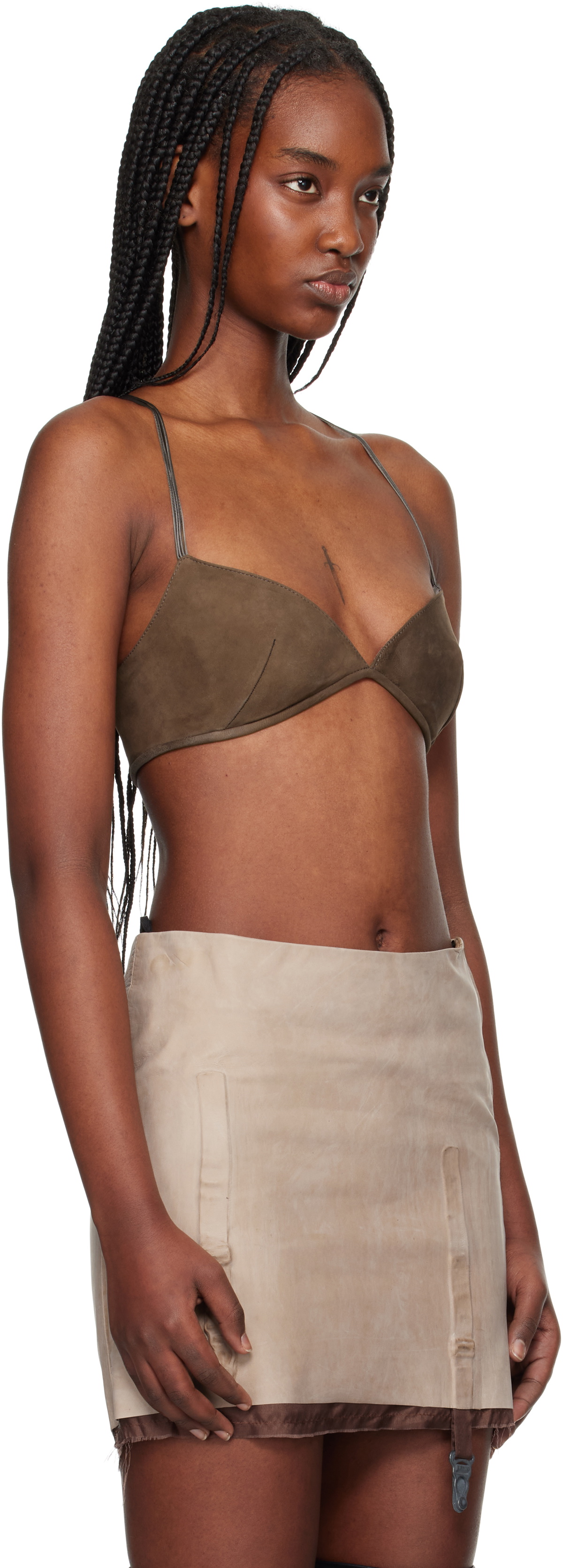 Liza Keane Brown Eros Leather Bra