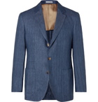 Brunello Cucinelli - Unstructured Herringbone Linen Suit Jacket - Blue