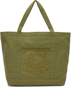 Maison Kitsuné Khaki Fox Head Large Tote