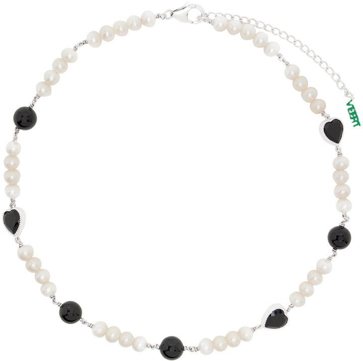 Photo: VEERT SSENSE Exclusive White Gold Heart Pearl Necklace
