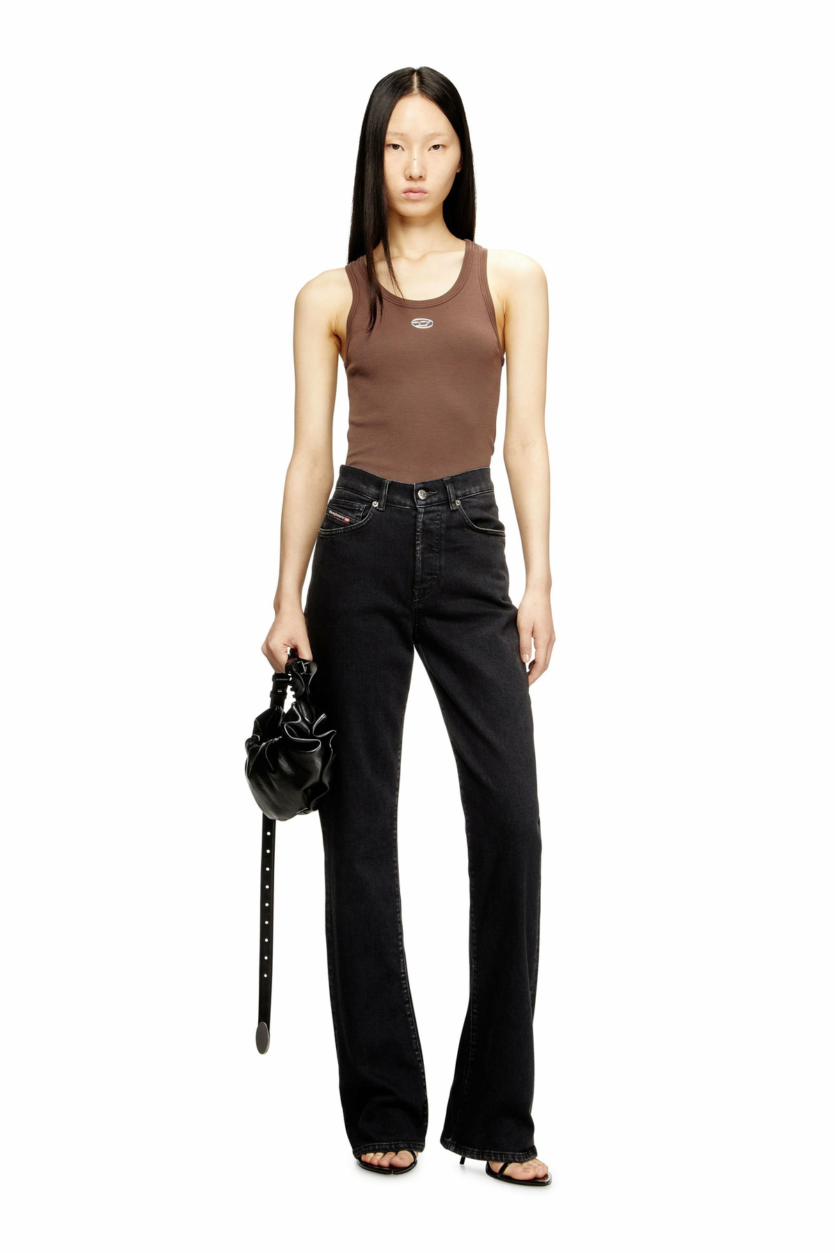 Diesel Slim ribbed tank top with metallic Oval D - T-Shirts Womens in Brown