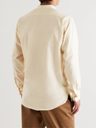 Richard James - Grandad-Collar Cotton-Flannel Half-Placket Shirt - Neutrals