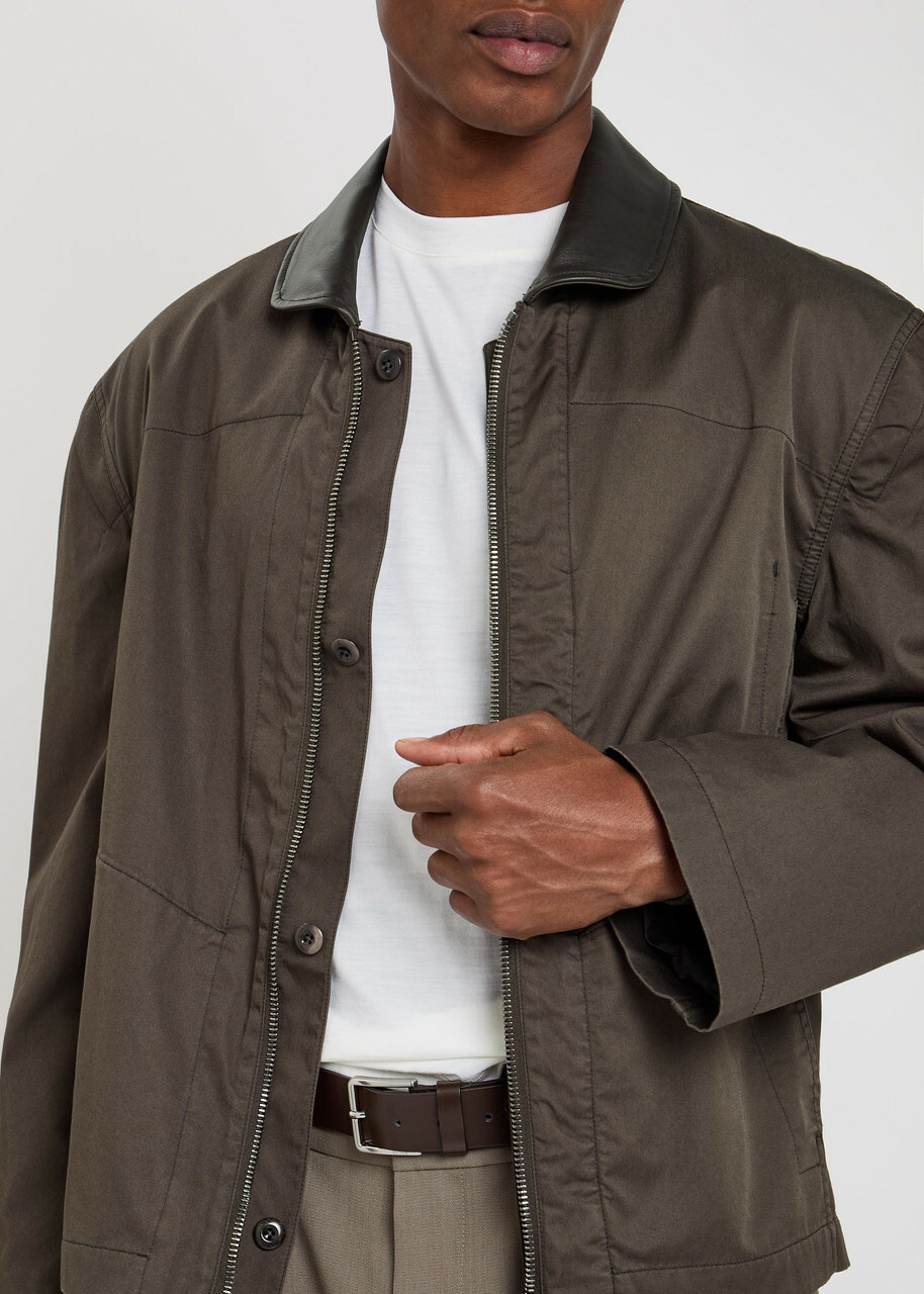 Lemaire Leather-collar Cotton Jacket Brown