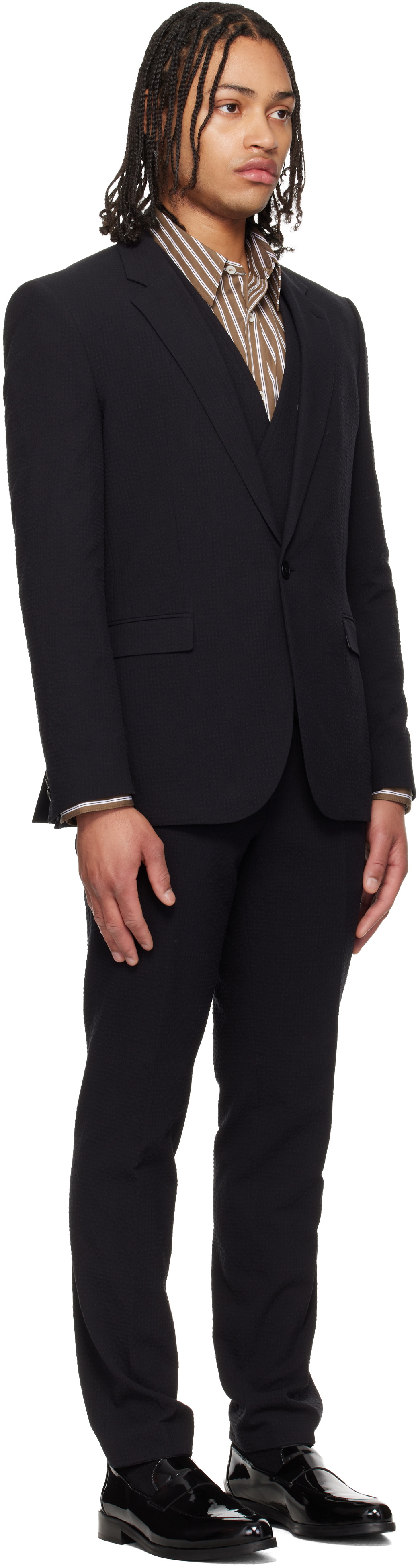 Hugo Black Three-Piece Extra-Slim-Fit Stretch-Cotton Seersucker Suit