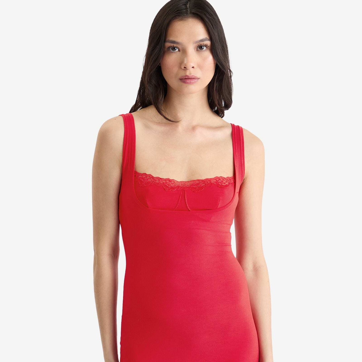 SKIMS Women's Soft Lounge Lace Tank Dress in Cherry SKIMS SKIMS Women's Soft Lounge Lace Tank Dress in Cherry SKIMS