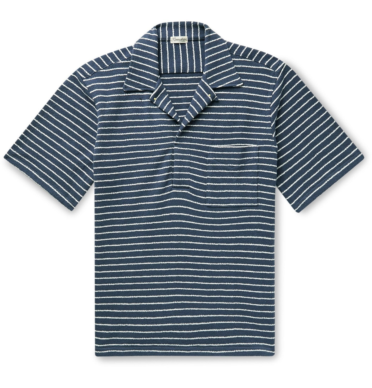 Camoshita Skipper Camp Collar Striped Cotton Terry Shirt Blue