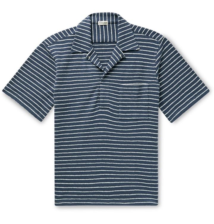 Photo: Camoshita - Skipper Camp-Collar Striped Cotton-Terry Shirt - Blue