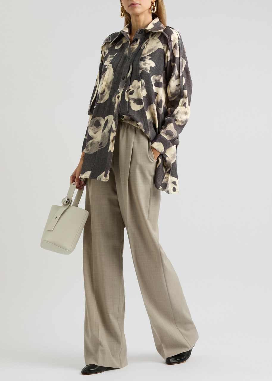 Lovebirds Midnight Bloom Pintuck Wool Shirt Black