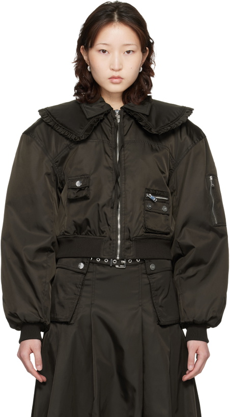 Photo: GANNI Brown Duchesse Nylon Bomber Jacket
