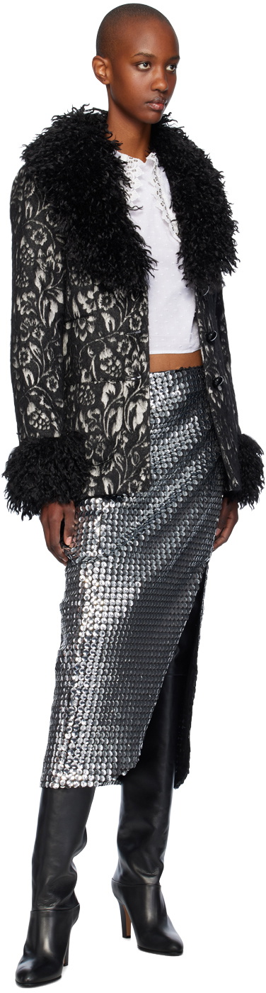 Anna Sui Silver Ruched Midi Skirt