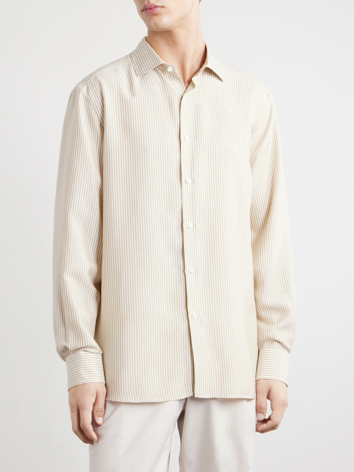 Zegna - Striped Silk Shirt - Neutrals