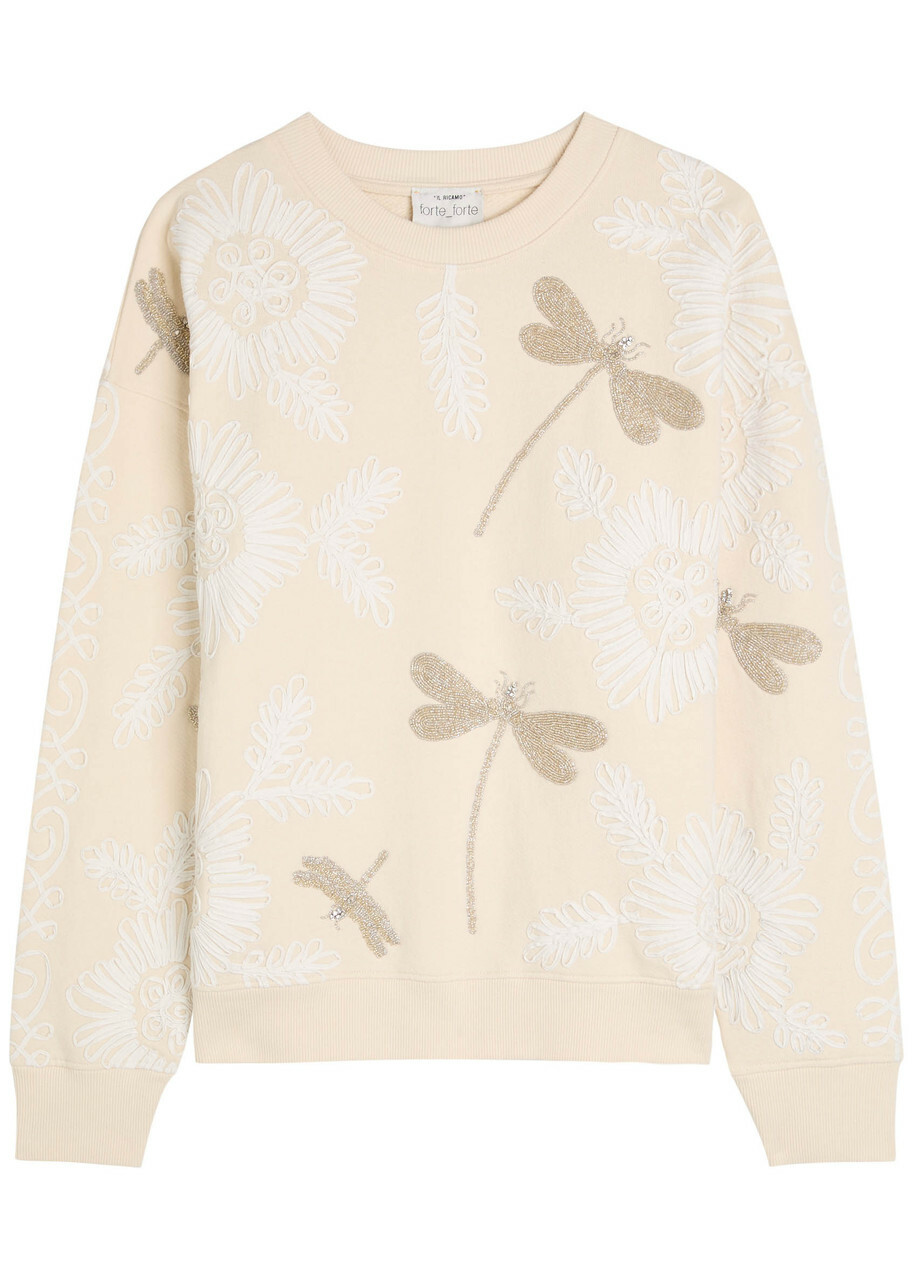 Forte_forte Embellished Stretch-cotton Sweatshirt Cream