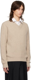 Brioni Beige Cashmere V-Neck Sweater