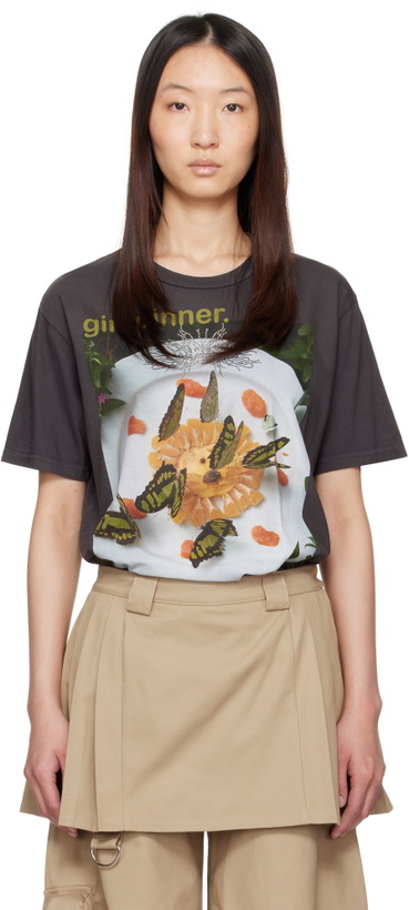 Photo: Collina Strada Gray 'Girl Dinner' Rhinestone T-shirt