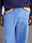 LOEWE - Paula's Ibiza Straight-Leg Anagram-Embroidered Checked Cotton-Poplin Trousers - Blue