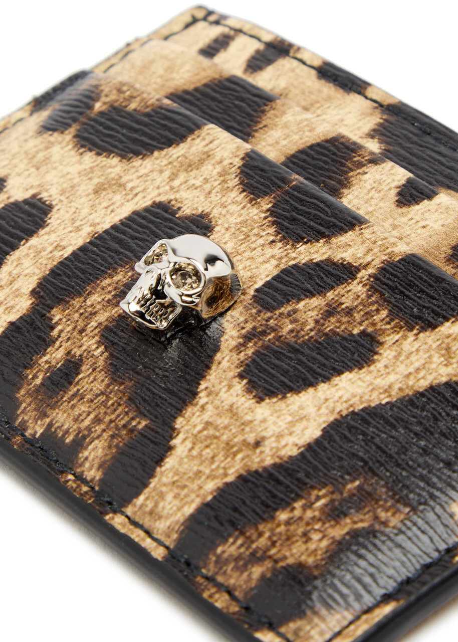 ★alexander mcqueen★ Skull Card Holder Leopard 632038DYTC48 Alexander Mcqueen Skull-embellished Leather Card Holder