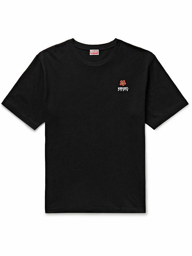 Photo: KENZO - Appliquéd Logo-Embroidered Cotton-Jersey T-Shirt - Black