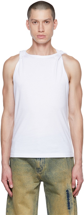 Photo: Y/Project White Twisted Shoulder Tank Top