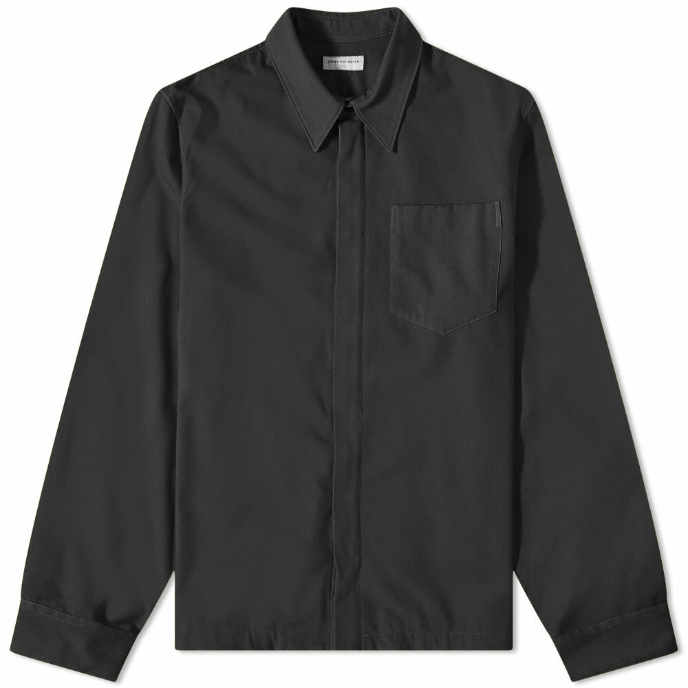 【月末まで】DRIES VAN NOTEN ジップシャツ ウール ブラック M Dries Van Noten Men's Wool Zip Overshirt in Black Dries Van Noten