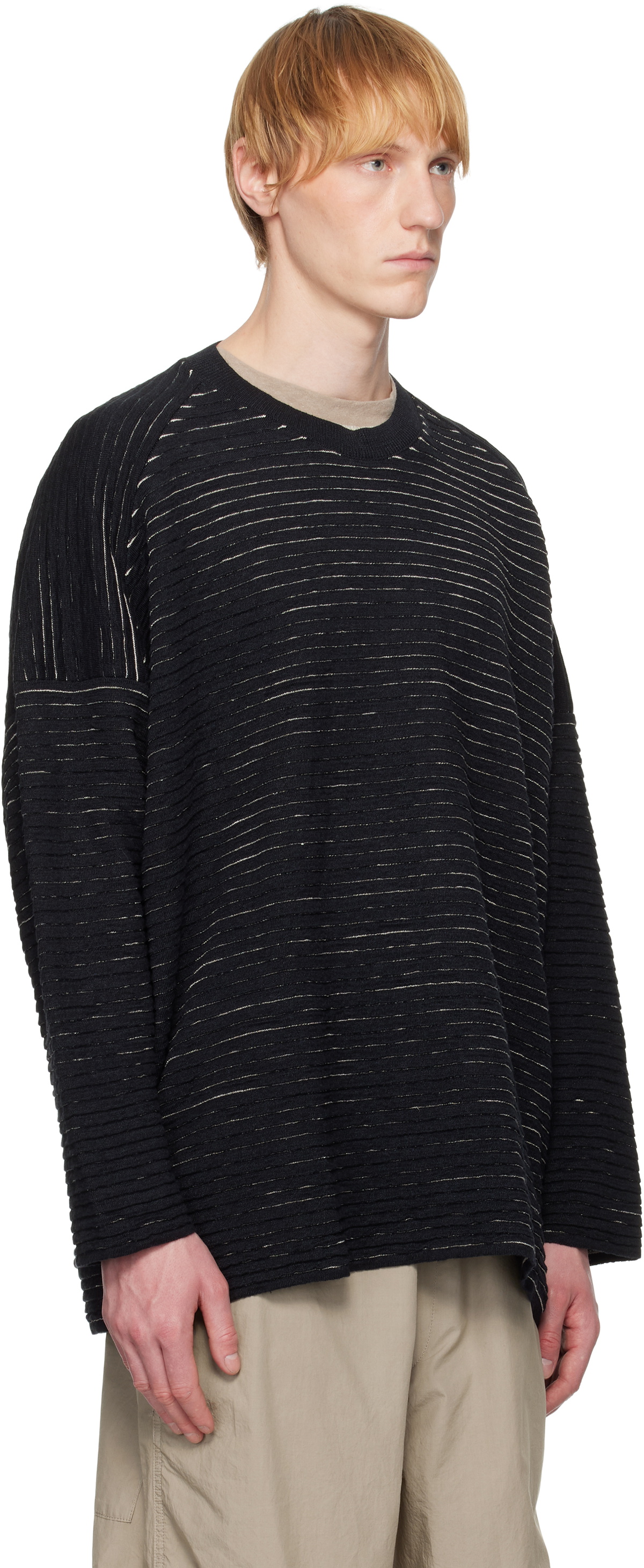 トップス O project / WIDE FIT KNITTED CREW NECK Jan-Jan Van Essche Black O-Project Linen Cotton Yarn Knit#70