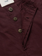 Folk - Assembly Tapered Pleated Cotton-Blend Trousers - Burgundy