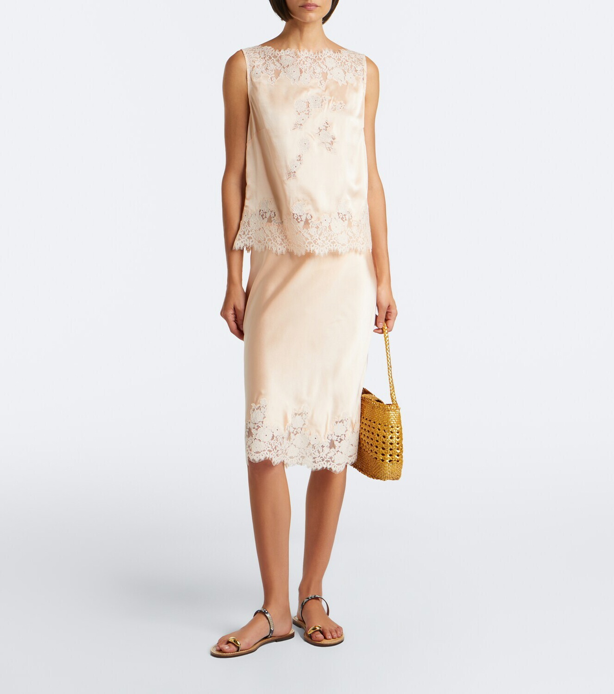 Dôen Viviane lace-trimmed silk satin top