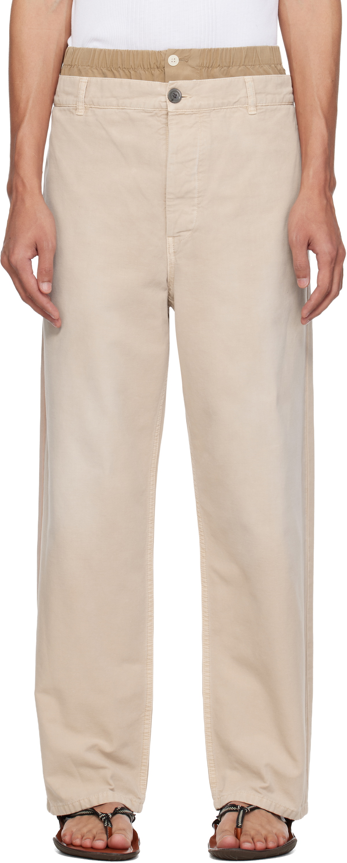 Marni Beige Layered Waistband Trousers