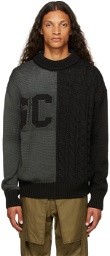 GCDS Black Cable Knit Logo Sweater