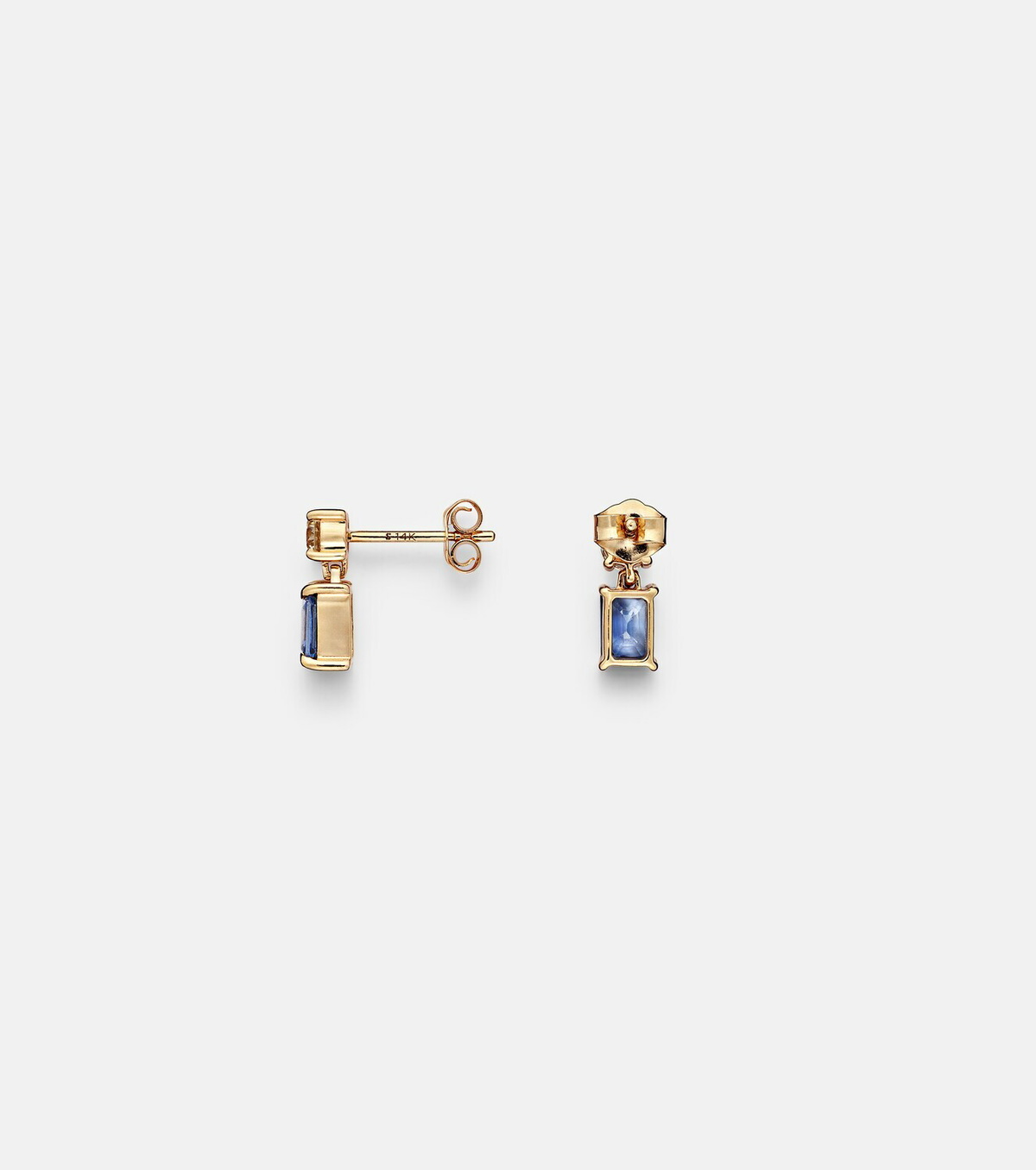Stone and Strand Full Volume 14kt gold (585/1000) earrings with diamonds and blue sapphires