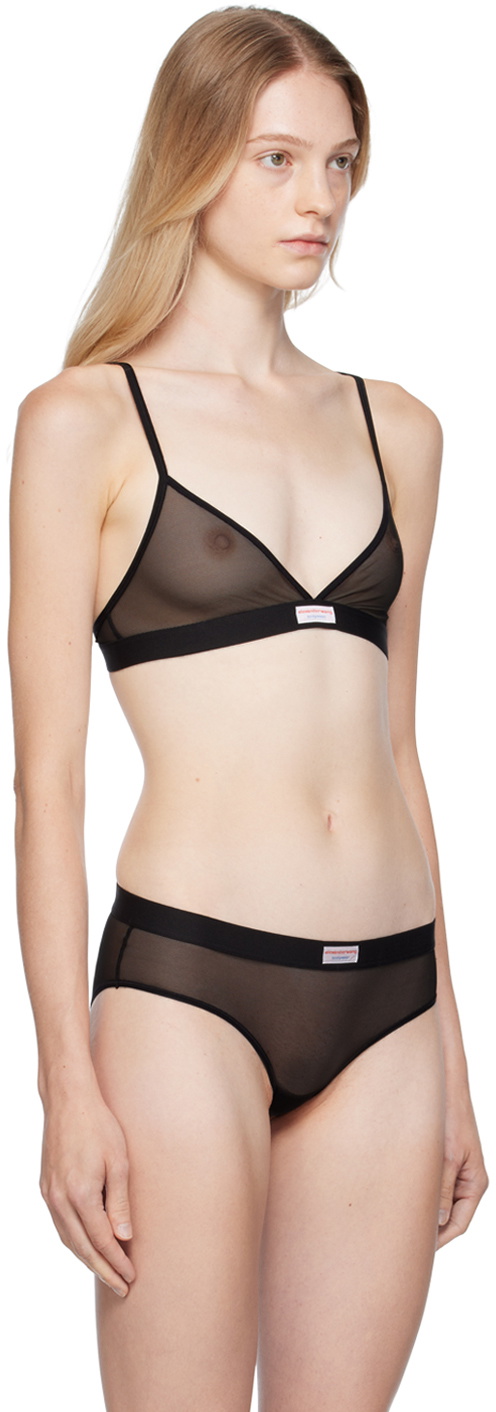 Black Organic Jersey Bralette With Sheer Mesh Details See Through