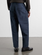 ATON - Pleated Tapered Cotton Trousers - Blue