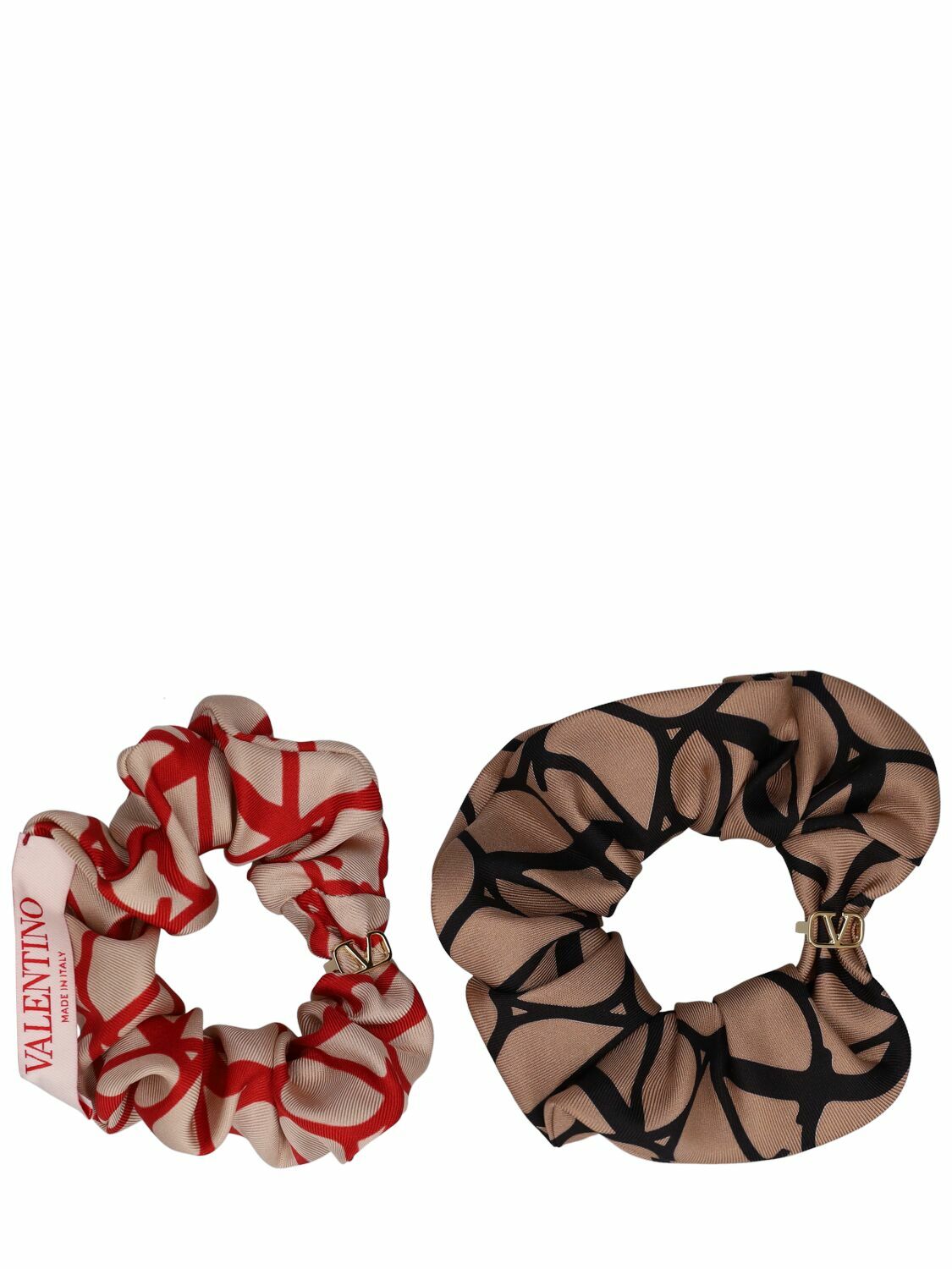 VALENTINO GARAVANI - V Logo Set Of 2 Twill Silk Scrunchies  display picture 2