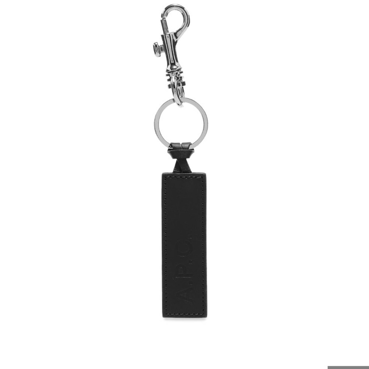 Photo: A.P.C. Leather Logo Keyring in Black