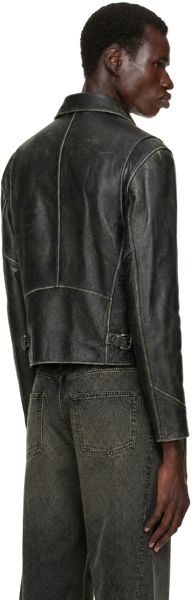COOR Black Cow Washed Leather Biker Jacket