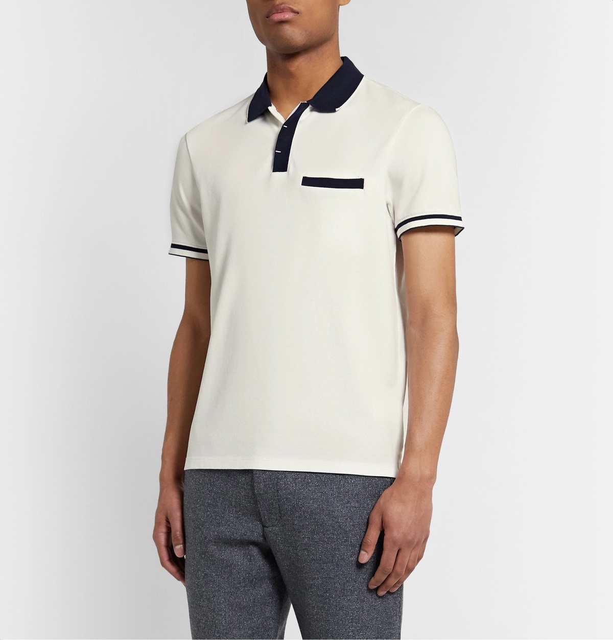 Club Monaco - Two-Tone Cotton-Blend Piqué Polo Shirt - White Club Monaco