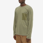 Folk Men's Long Sleeve Stack T-Shirt in Mid Olive/Ecru