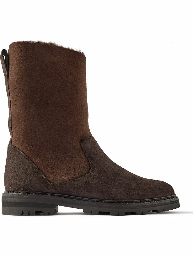 Photo: Manolo Blahnik - Tomoso Shearling-Lined Suede Boots - Brown
