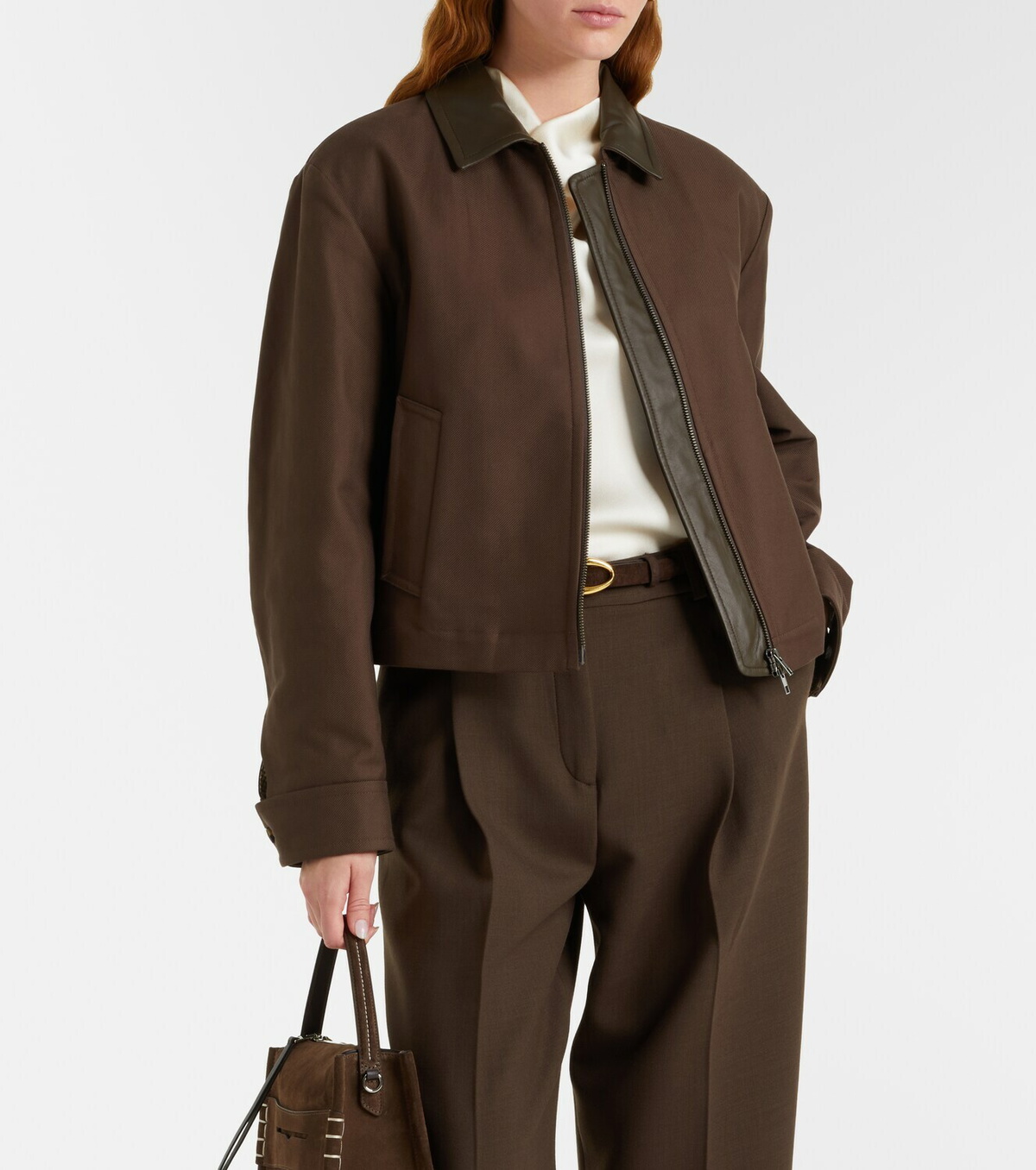 Vince Cropped leather-trimmed cotton twill jacket